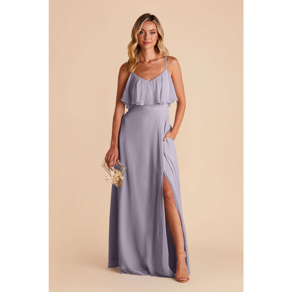 NWT Birdy Grey Jane Convertible Maxi Dress Cold-Shoulder V-Neck Chiffon Lilac L - Picture 4 of 8
